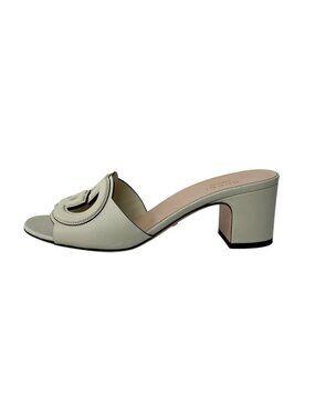 Gucci Sandals 37 Interlocking Cutout White Open Toe Leather
